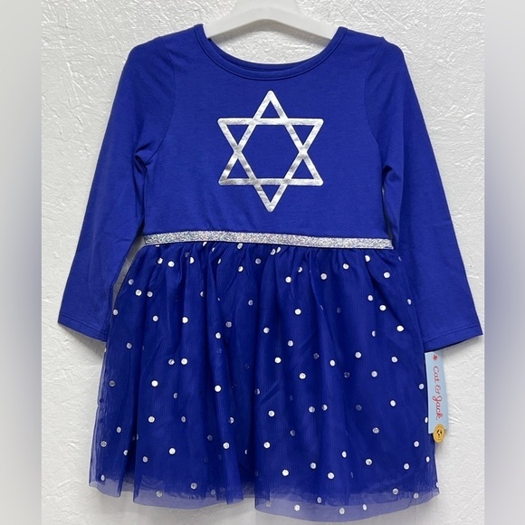Cat & Jack Girls Hanukkah Star of David Long Sleeve Dress Tulle - 3T - Picture 1 of 11